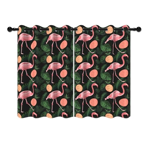 YONGFOTO 107x160cm Cortinas Opacas Jungle Safari para Dormitorio Tropical Flamenco Monstera Hojas de Palmera piña Cortinas para habitación Infantil, 2 Paneles con Ojales