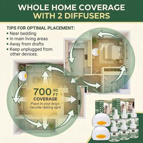 Image of 8-in-1 Calming Diffuser for Dog - Pheromone-Based Dog Anxiety Relief, 2 Plug-Ins & 6 Refills for 180-Day Stress Support - Helps Promote Calm Behavior, Safe & Non-Toxic, Anxiety Relief for Dogs