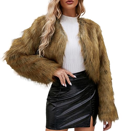 Gyaimxfu Gabardinas para Mujer,Abrigo Cálido de Pelo Sintético Liso,Ropa de Abrigo,Chaqueta Corta Ligera,Abrigo para Exteriores,Ropa de Otoño e Invierno,Liquidación Abrigo Mujer Chaqueta Pelo Mujer