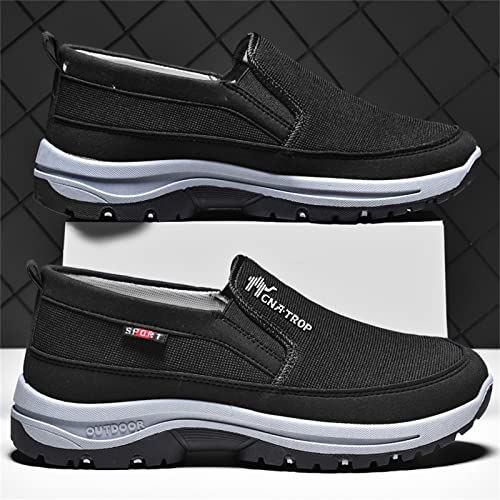 Men's Arch Support Slip-on Canvas Loafers,Outdoor Casual Non Slip Orthopedic Sneakers Flats Walking Boat Shoes (Black,11.5)4
