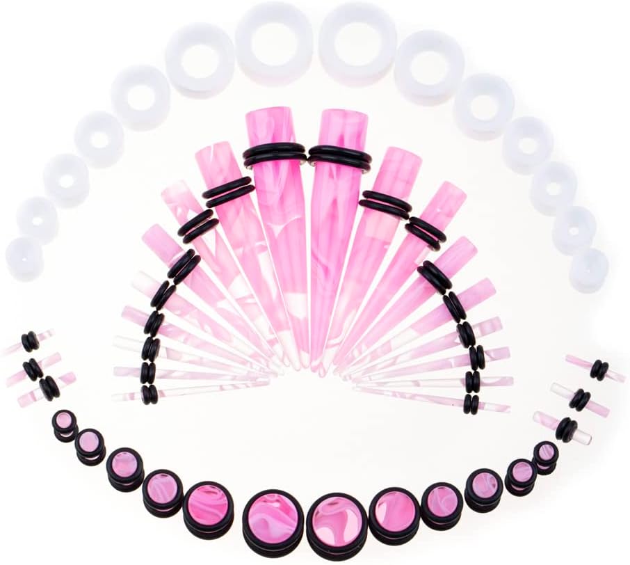 50 PCS Ear Stretching Kit 14Gauges-00Gauges Earring Marble Acrylic Taper Piercing Jewlery Sets