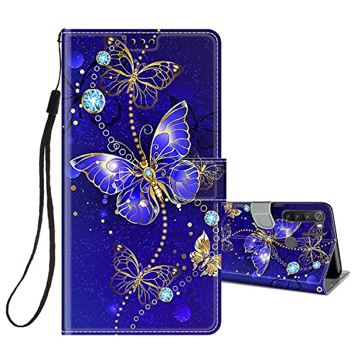 HopMore Cover a Libro per Xiaomi Redmi Note 8T in Pelle con Silicone Morbido Custodie Redmi Note 8T Portafoglio Disegni Custodia Antiurto 360 Gradi Accessori Leather Case - Farfalla/Blu