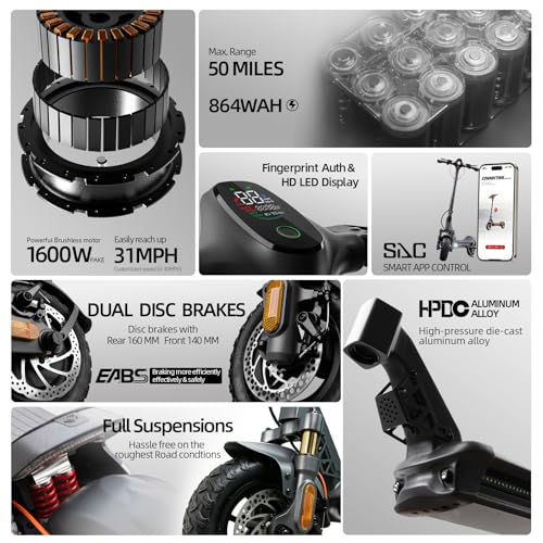 Image of Electric Scooter- Electric Scooter for Aults,800 /1000 /1600W Peak,up to 19 /25 /31MPH,25-50Miles Range,220-330lb Load,Foldable E-Scooter for Adult Teens with Damping Adjustable Suspensions,Turn Signals