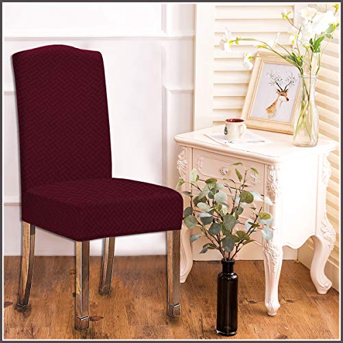 Keluina Stretch Water-Proof Twill Jacquard Dining Room Chair Covers Home Decor,Chair Covers For Dining Room Chair Slipcovers For Dining Room,Kitchen,Home,Restaurant,Ceremony(Wine Red, Set Of 6) #TOP3