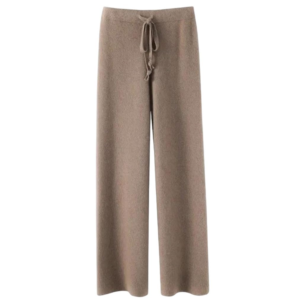 Dninmim Women's Merino Wool Wide Leg Pants High Waist Thick Knit Straight Pants Casual Trousers Purple