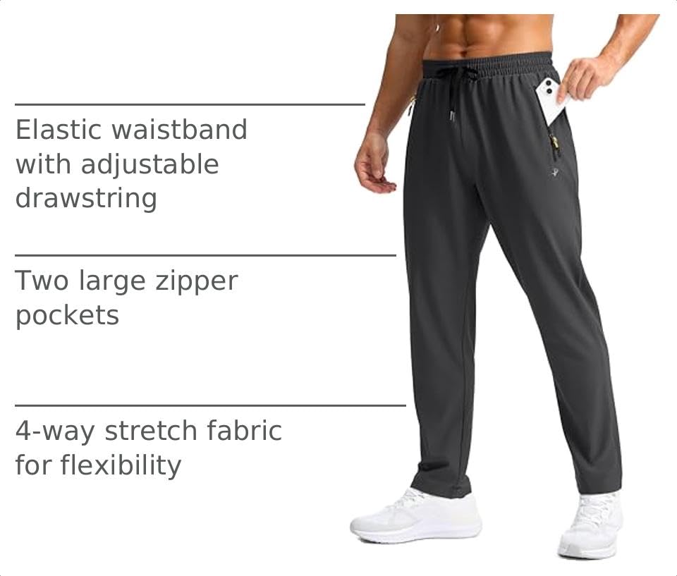 Image of Pudolla Men's Lightweight Hiking Pants Quick Dry Outdoor Sweatpants with Zipper Pockets for Athletic Workout Casual Travel