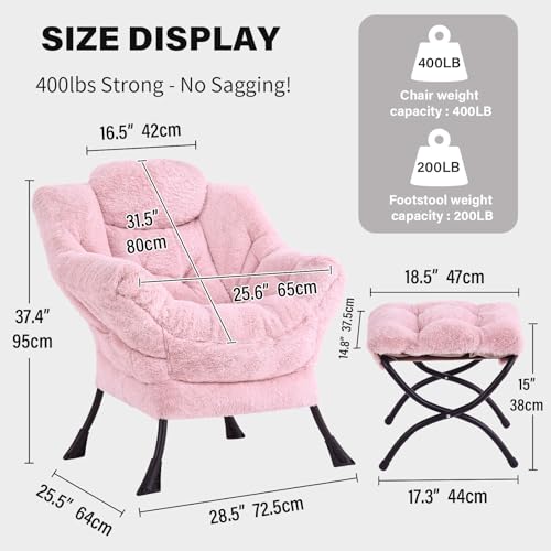 Image of Tiita Lazy Chair with Ottoman, Pink Modern Large Accent Chair, Comfy Leisure Sofa Armchair with Ottoman, Reading Chair with Footrest for Bedroom, Living Room, Dorm Rooms, Plush Pink