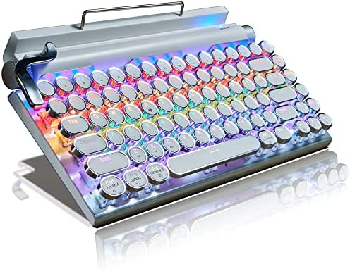 7KEYS Retro Typewriter Keyboard, Electric Typewriter Vintage with Upgraded Mechanical Classical, Punk Round Keys for Desktop PC/Laptop Mac/Phone(White)