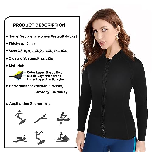 Chaqueta de traje de neopreno para mujer 3mm y pantalones 2mm, manga larga para natación, surf, buceo y snorkel (Talla XL para camisa y pantalón) miniatura 3
