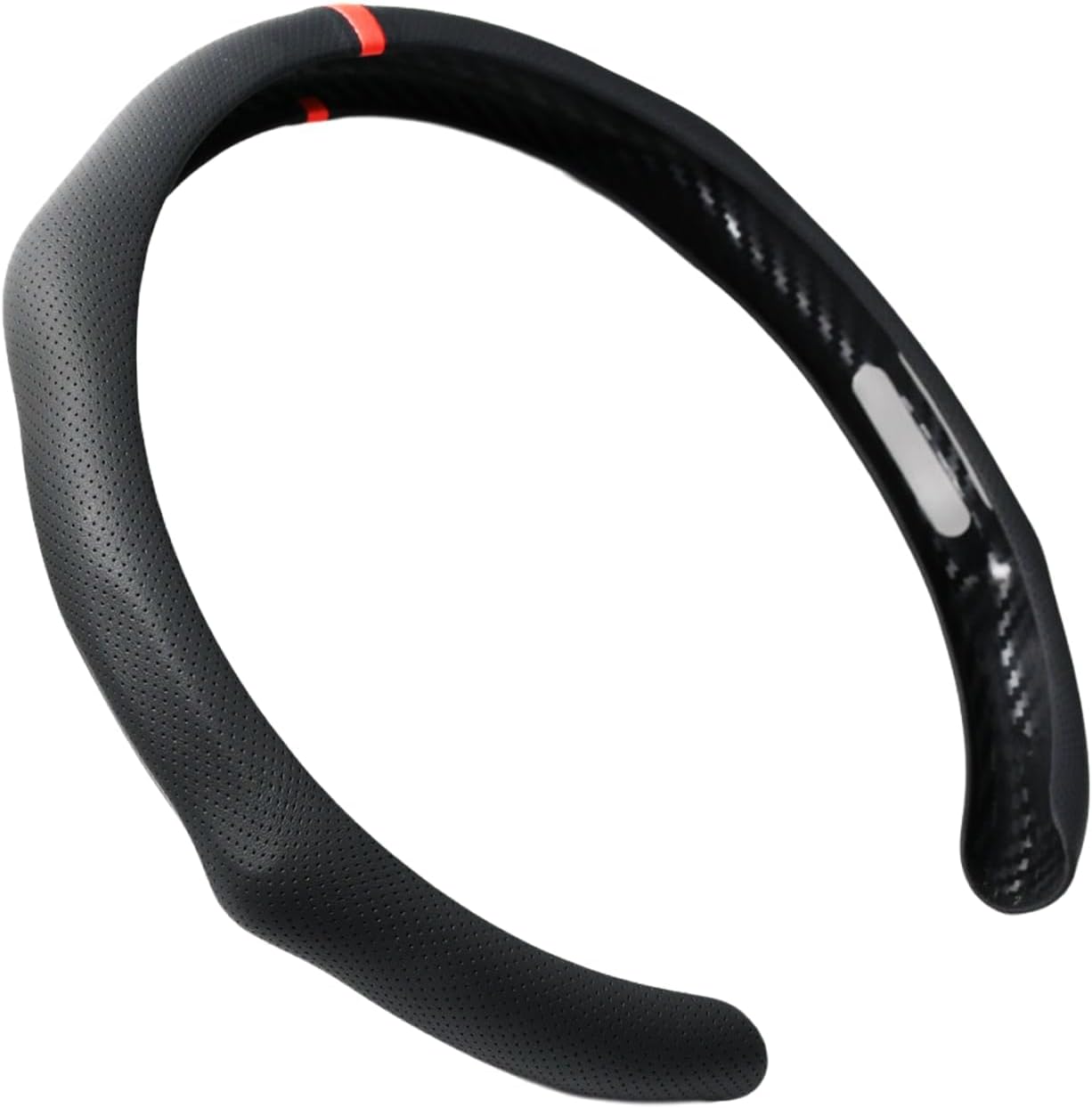 Quick Install Sporty Perforated Nappa Leather Steering Wheel Cover with Red Circular Stripe Trim Universal fit Any 14½ to 15 inches Car Pickup SUV 14.5 to 15 inches SW