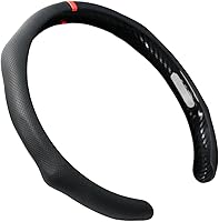 PartsTo Sporty Perforated Nappa Leather Steering Wheel Cover with Red Stripe Trim - Universal 14.5-15 Inch Fit for Cars SUVs Trucks