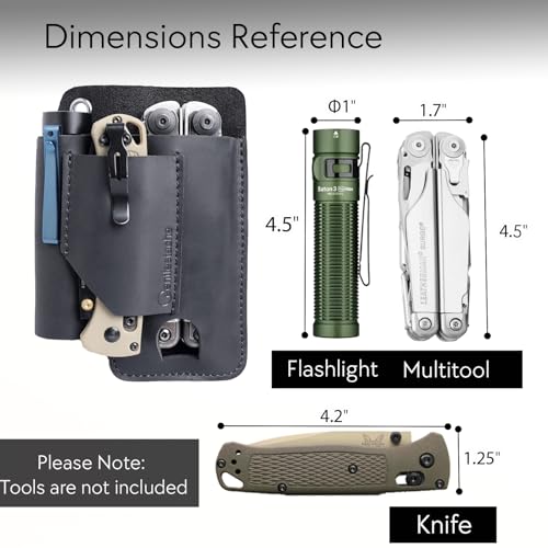 Image of Gentlestache Leather Multitool Sheath - Belt Clip EDC Belt Organizer - Multitool Holder - Multi Tool Holster for Leatherman Tool, Flashlight, Pen, Black