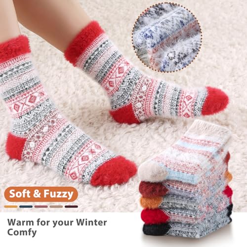 Image of ICEIVY 5 Pair Fuzzy Cozy Socks for Women - Warm Comfy Soft Casual Home Sleep Winter Wool Socks - Gifts for Women