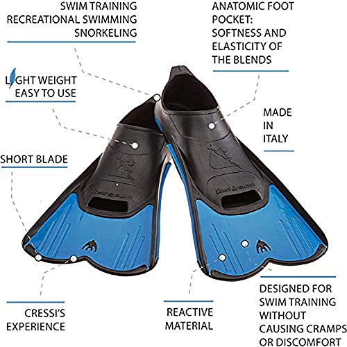 Cressi Short Full Foot Pocket Fins for Swimming or Training in the Pool