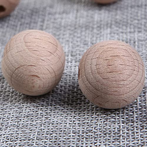 YIEUR 20 Stück Natur große Holzperlen zum auffädeln 30mm Holzkugel Buchenholz Runde Holz Perlen Natur Holzkugeln mit Loch zum basteln für DIY Schmuckherstellung(30mm)
