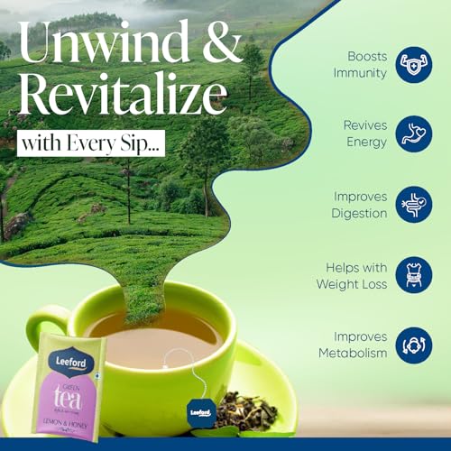 Image of Leeford Lemon & Honey Green Tea - Pack of 2 (30 Tea Bags Each) | Refreshing Herbal Blend | Rich in Antioxidants | Supports Immunity & Metabolism | Zero Calories | Natural Detox Drink