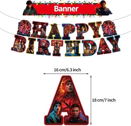 44Pcs Stranger Season 5 Things Birthday Party Decorations Set - Movie Theme Anime Theme Supplies Include Balloons, Banner, Cake Topper & Cupcake Toppers for Fans Lover Girls Boy - 1