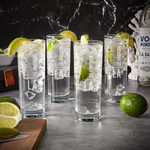 Engraved Highball Glasses, Set of 4. Calvin Design. Custom Highball Glasses for Cocktail Lovers, Perfect for Ideaing, Special Occasions, and Personalized Barware Collections