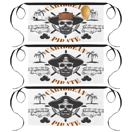 Tablier court de chef Pirate des Caraïbes lot de 3 pièces pour bar