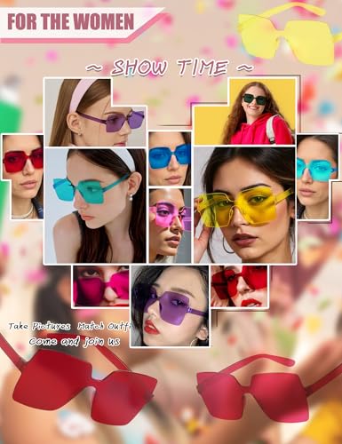 Oversized Big Square Sunglasses, Colorful Fun Rimless Glasses, Neon Party Rectangle Sunglasses for Women Men 5