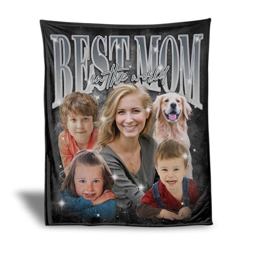 Fastpeace Personalized Bootleg Blanket Valentine’s Day – Custom Photo Fleece Blanket for Mom Dad – Valentine’s Day Birthday from Son Daughter – Soft Cozy Personalized Photo Blanket