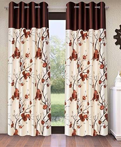 Image of Fashion String 2 Pieces Solid Patch 3D Tulip Eyelet Polyester Door Curtains - 7 Feet, Brown