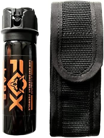 NW Self Defense Products Fox Labs, One Point Four Pepper Spray - 3 oz. Stream & Nylon Holster - Flip Top