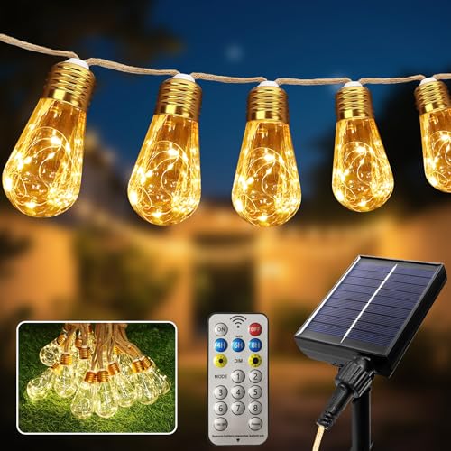Aogled Catena di luci a LED a energia solare, per esterni, 8 m, con telecomando, per giardino, terrazza, balcone, matrimonio