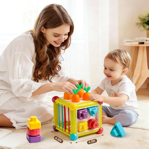 Image of Montessori Activity Cube Toys for Baby, 6-in-1 Shape Sorting Toy, Fine Motor Learning Game for Toddlers 1-3