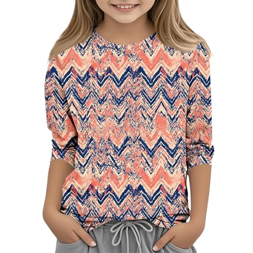 Girls Cute 3/4 Sleeve Tops 2025 Three Quarters Length Round Neck Tunic Blouse Casual Loose Basic Tshirt Shirts2