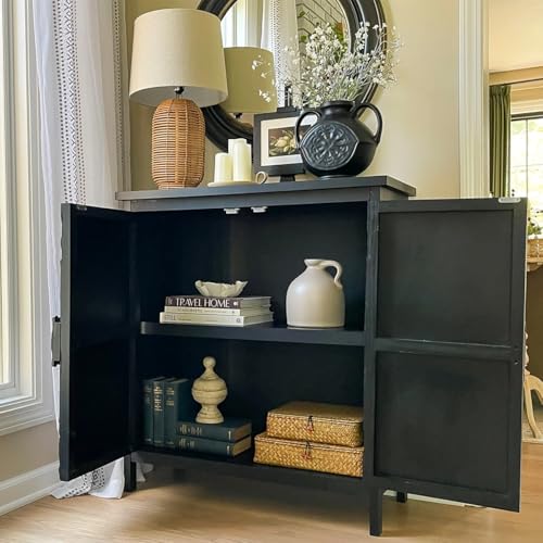 Image of Handicraft Accent Cabinet for Living Room, Mango Wood & Engineered Wood Storage Cabinet, Carved Design, Multiple Styles, 30 x 15 x 30 inches (HOB-Design-2)