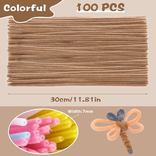 Image of Light Brown Pipe Cleaners Chenille Stem, 100 Pieces, Arts and Crafts Supplies for Creative Home Decoration Projects