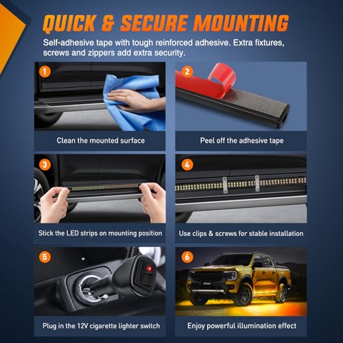 Nilight 2PCS 70 Inch Emergency Strobe Light Strip 1125 LED Running Board Lights Amber White Flexible Side Flashing Warning Caution Safety Waterproof for Truck Construction Vehicles Pickup - Thumbnail 5