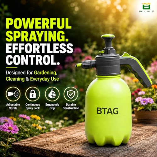 Image of Btag 2L Manual Pressure Spray Pump with Long Nozzle, Adjustable Sprayer for Gardening, Plant Watering & Home Cleaning. (PS002 Green)