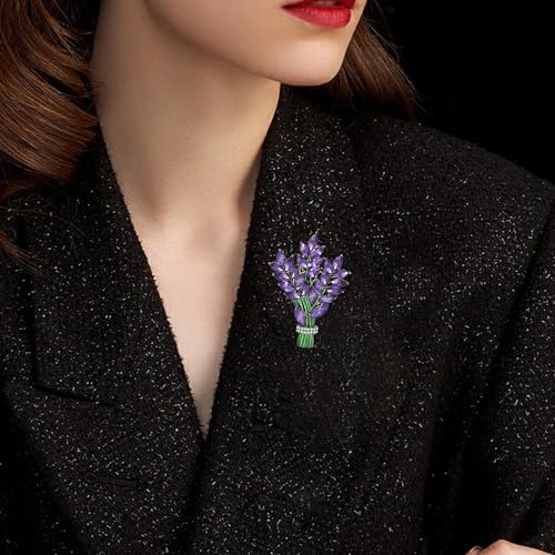 Image of GBAHFY Lavender Flower Brooch Crystal Rhinestone Glass Tulip Bouquet Brooch Lapel Pin Fashion Elegant Accessories Wedding Party Jewelry Gift for Women