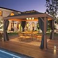 EROMMY 10' x 13' Hardtop Gazebo Metal Gazebo with Wood Grain Aluminum Frame, Galvanized Steel Double Roof with Netting and Curtains for Backyard, Patio, Lawns