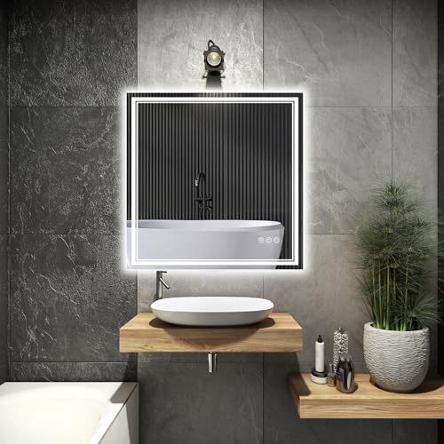 Image of 30x30 Inch LED Bathroom Mirror with Frontlit & Backlit(Independent Control), Lighted Mirror for Bathroom Wall with 3-Color Dimmable & Anti-Fog, Vanity Mirror with Lights