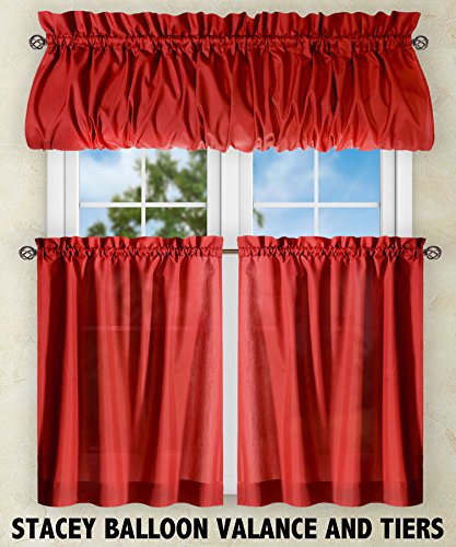Ellis Curtain Stacey 60-By-38 Inch Ruffled Swag Curtain (Red) #TOP5