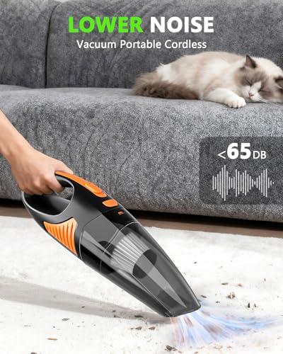 Image of Handheld Vacuum Cordless, Rechargeable Car Vacuum Cleaner with Multiple Attachments, Portable Hand Held Vacuum Suction Power, Mini Vacuum for Car, Home, Pet Hair, Office, Desk, Keyboards Black Orange