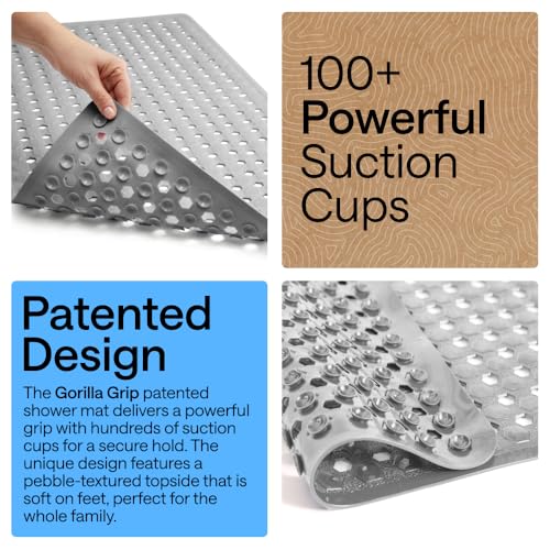 Image of GORILLA GRIP Patented Square Shower Stall Mat, Small Bathtub Floor Mats for Stand Up Showers, Suction Cups and Drainage Holes, Machine Wash, Soft on Feet, Bathroom Accessories 21x21 Inch, Gray Opaque