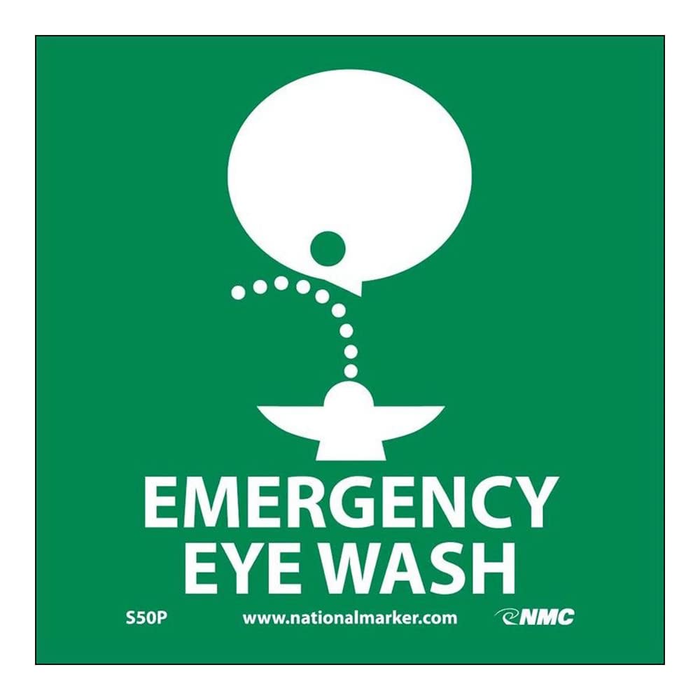 Pressure Sensitive Vinyl "Emergency Eye WASH" Sign by National Marker – Pressure Sensitive Vinyl, White/Green, Model S50P