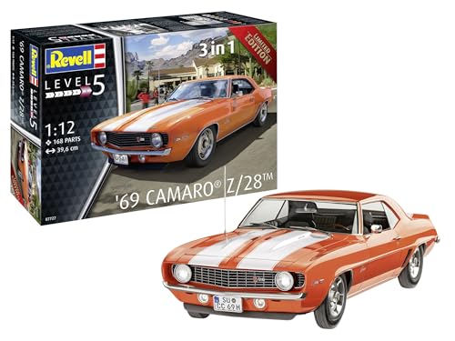 Revell Modellbau, '69 Chevy Camaro, Bausatz, Maßstab 1:12, 155 Teile, Bastelset ab 13 Jahren, Detailgetreues Modell, Sportwagen, Authentische Nachbildung