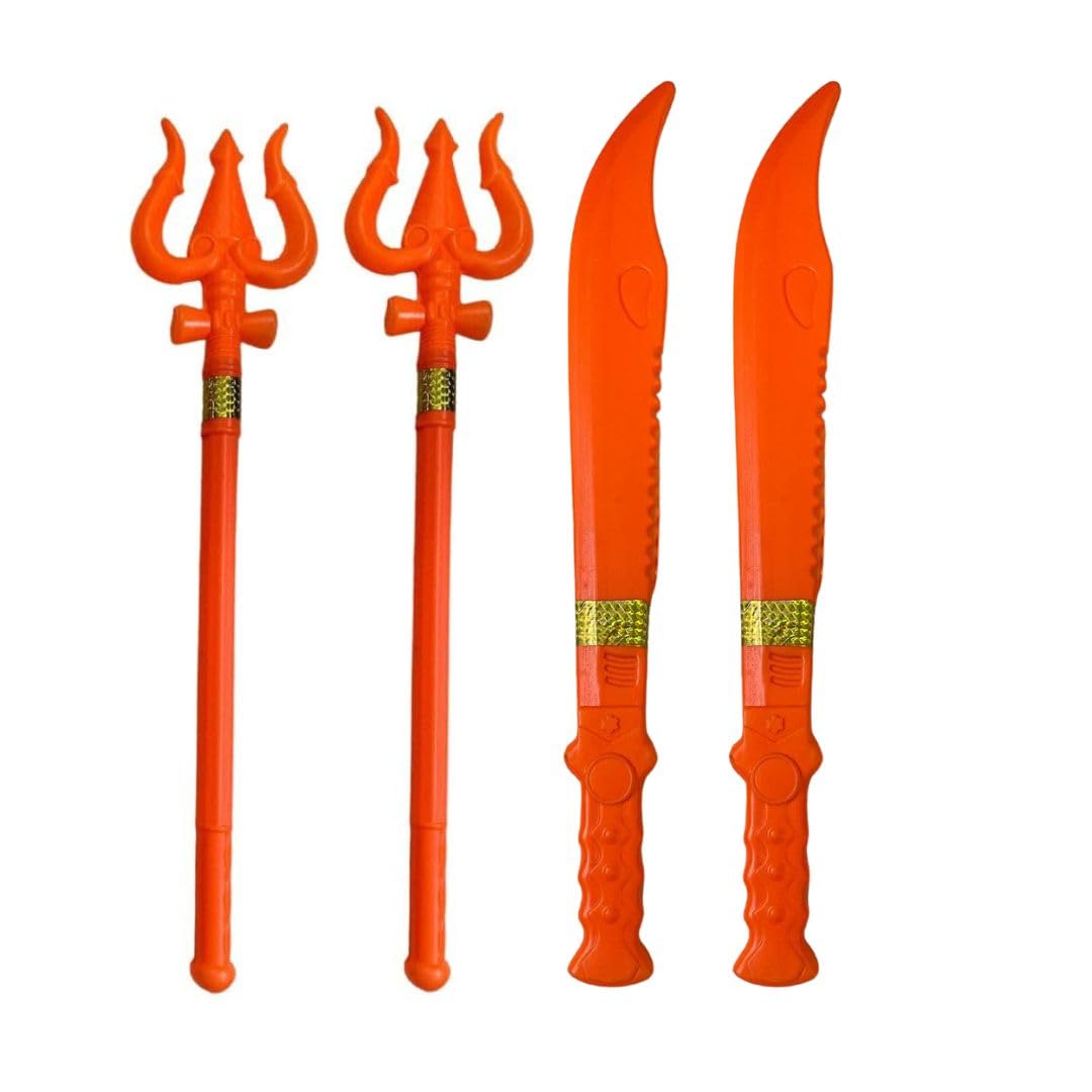 Vidhyapati Plastic Weapon Role Play Toy for Kids | Smooth Edges Activity Toy. (2-Trishul/2-Khanjar (Combo - 4 Pcs))