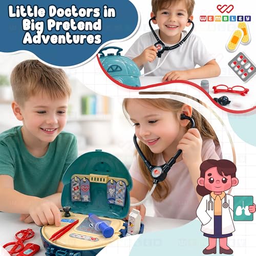 Image of Wembley Doctor Set for Kids Boy & Girl 3-10 Year Old | Stethoscope Doctor kit Pretend Play Portable Suitcase | Safe and Non-Toxic Role Playset | Birthday Gift Toy for Kids Ages 3 to 10 Years Old