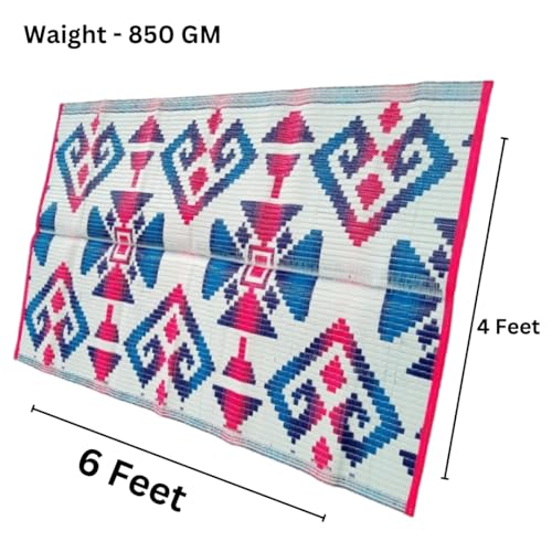 Image of Plastic Mats for Sleeping On Floor Sitting Reversible Chatai Square Shape Mats for Home Living Room, Bedroom Floor, 4X6 Feet, Assorted