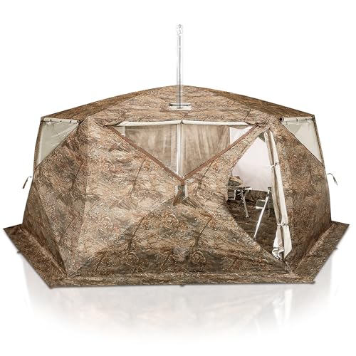 Rbm Outdoors Hot Tent with Stove Jack, Easy Setup 4 Season Winter Tents for Camping, Cold Weather Wall Double Layer Waterproof Shelter Hexagon