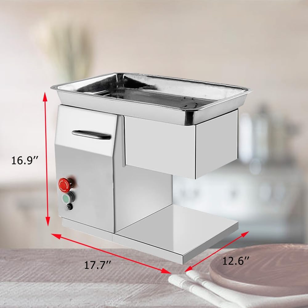 4mm Blade Commercial Meat Slicer Meat Cutter Cutting Machine Stainless Steel 250Kg/Hour 550W 110V 90mm Feeding Port