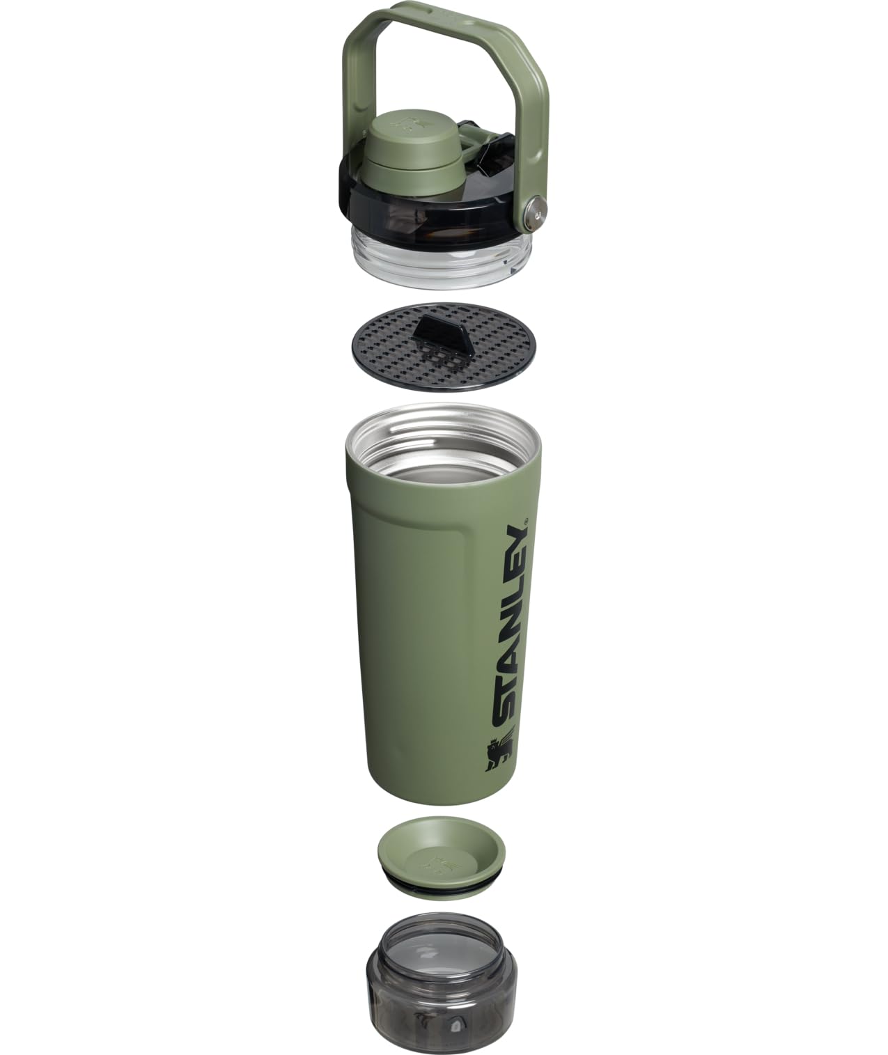 Stanley Activate Shaker - Bouteille shaker en acier inoxydable étanche et isolée - Compartiment de rangement sur le fond et couvercle pivotant - Pour smoothies protéinés et poudre pré-entraînement