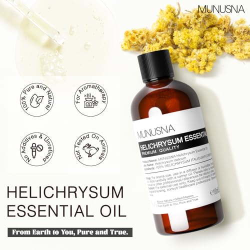 Image of Helichrysum Essential Oil for Hair Face Skin Body Care, 3.38fl.oz | Pure and Natural, Helichrysum Oil for Aromatherapy, Diffuser, Home, DIY Soap and Candle Making, 100ml