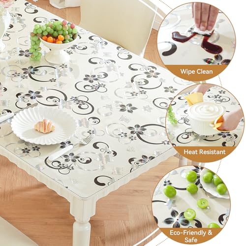 Image of LovePads Floral Clear Table Cover Protector - 30 x 48 Inch Thick Plastic Table Cloth, Waterproof PVC Desk Mat for Dining Room Table, Wood Furniture Topper, Anti-Scratch Desk Pad for Kids Writing,